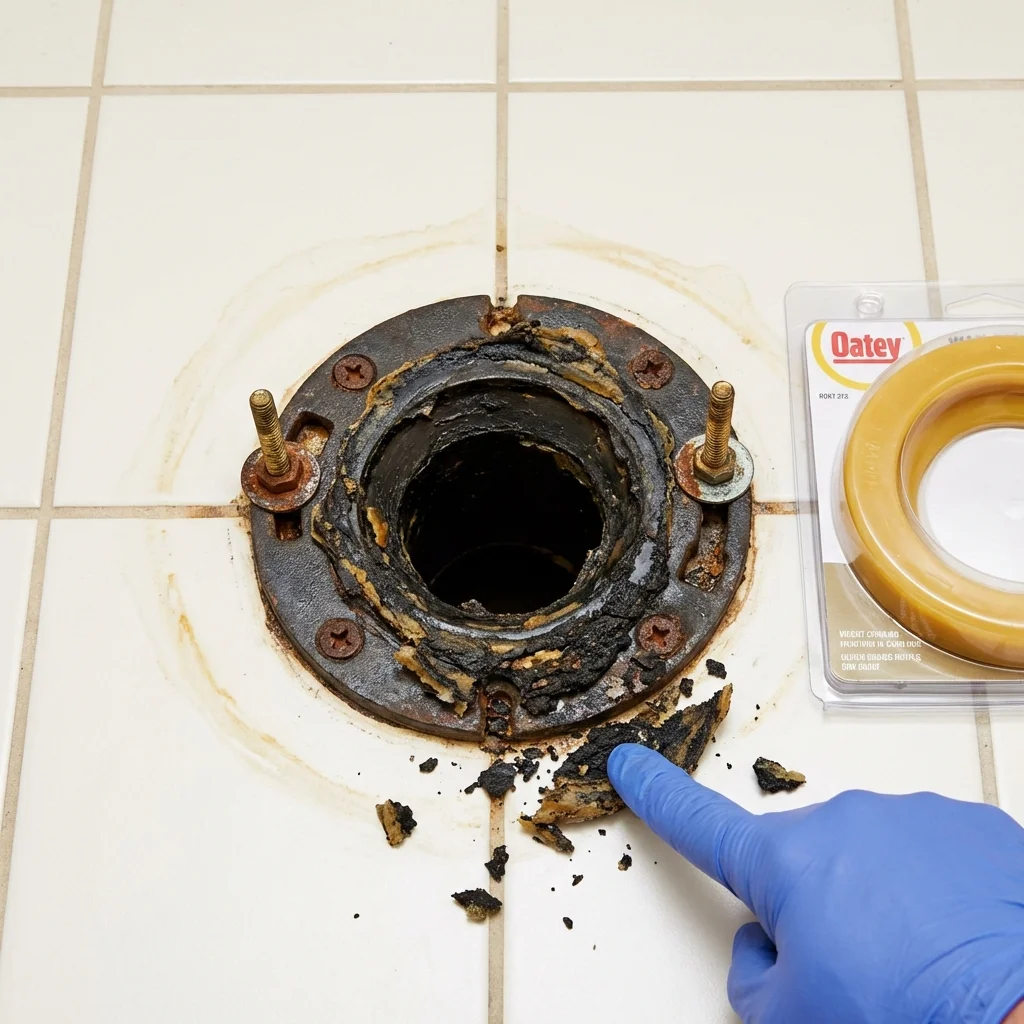 Failed wax ring showing water seepage at the base of a toilet in a Chickamauga, GA home